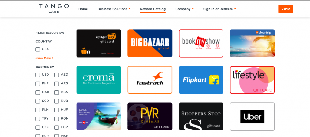 Tango Card Rewards Catalog