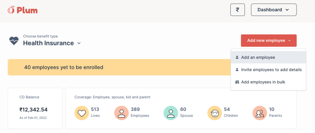 Plum insurance dashboard for Outplay